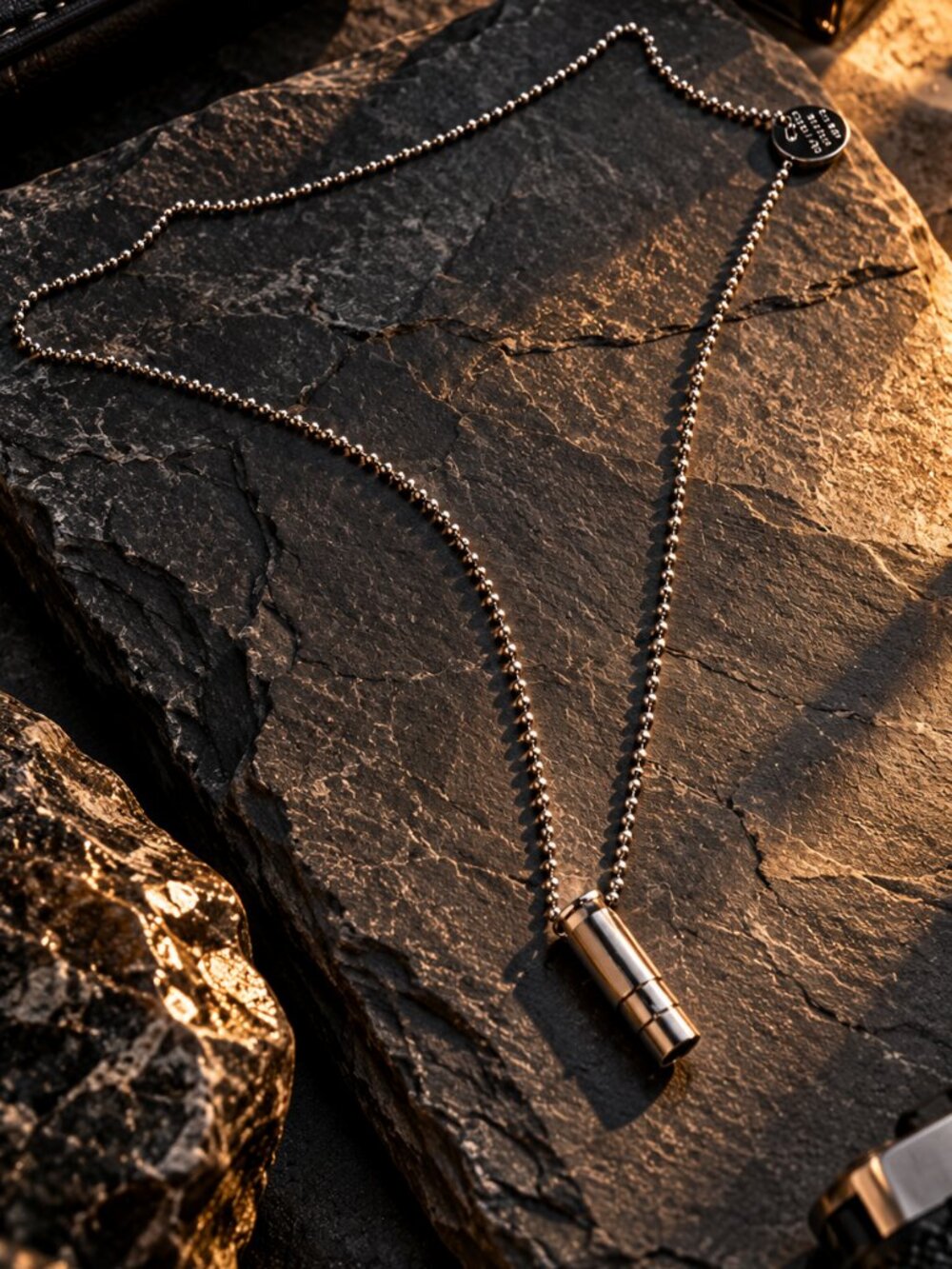 Half United Silver Tone Fighting Hunger Bullet Casing Ball Chain Necklace